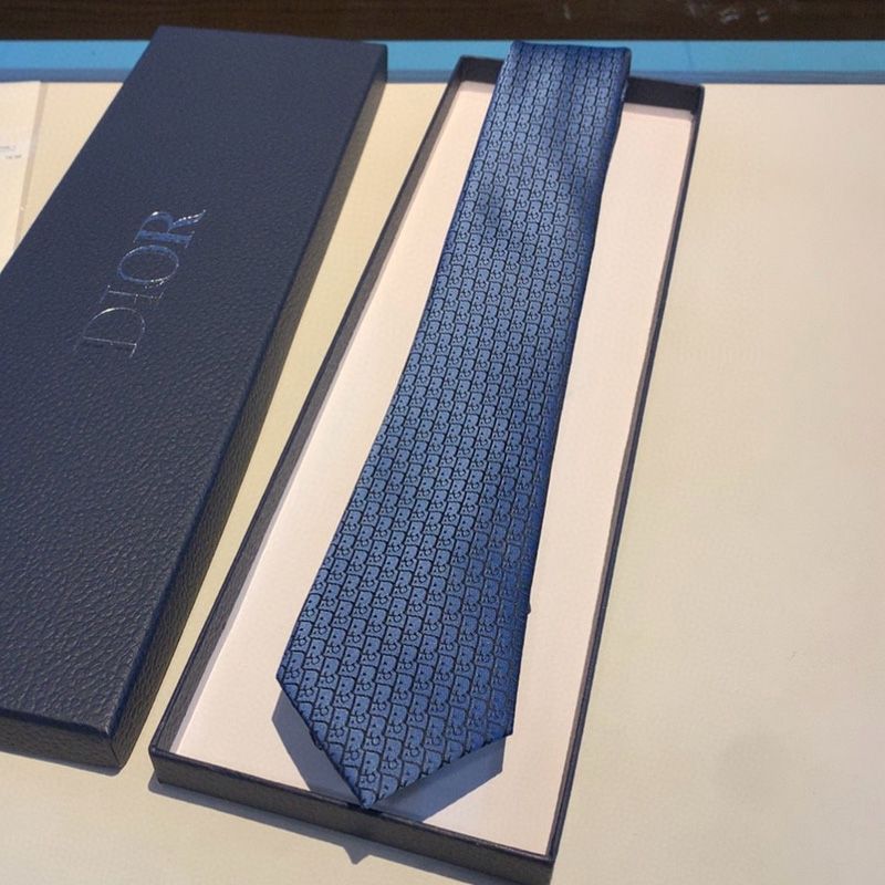 Hot Dior Tie Oblique Motif Silk Blue