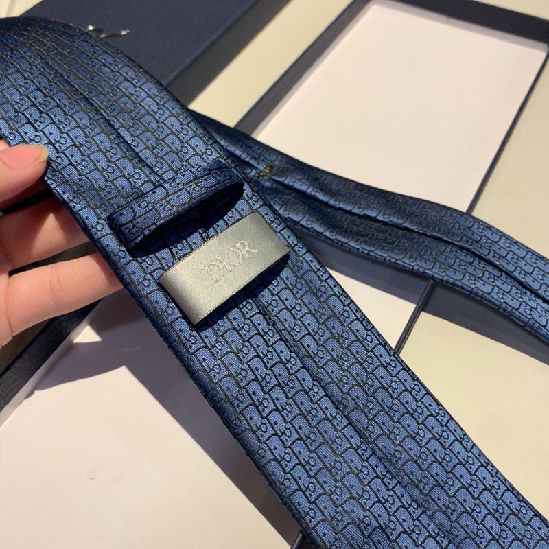 Hot Dior Tie Oblique Motif Silk Blue