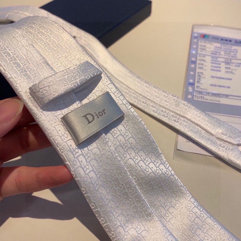 Dior Tie Oblique Motif Silk White Hot Sale