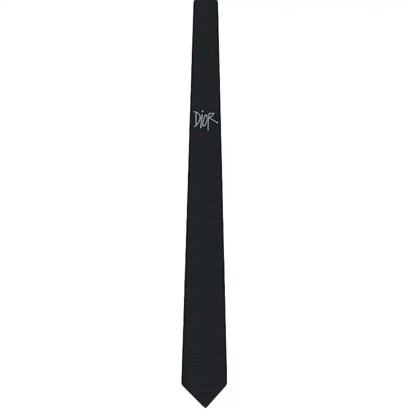 Cheap Hot Dior Tie Shawn Logo Motif Silk Black