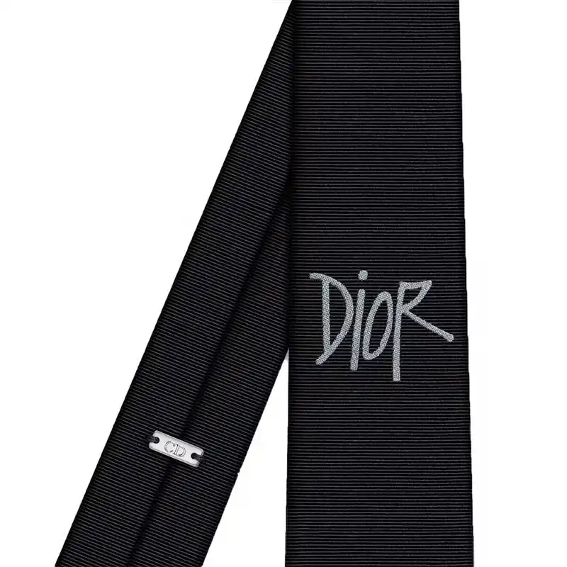 Cheap Hot Dior Tie Shawn Logo Motif Silk Black