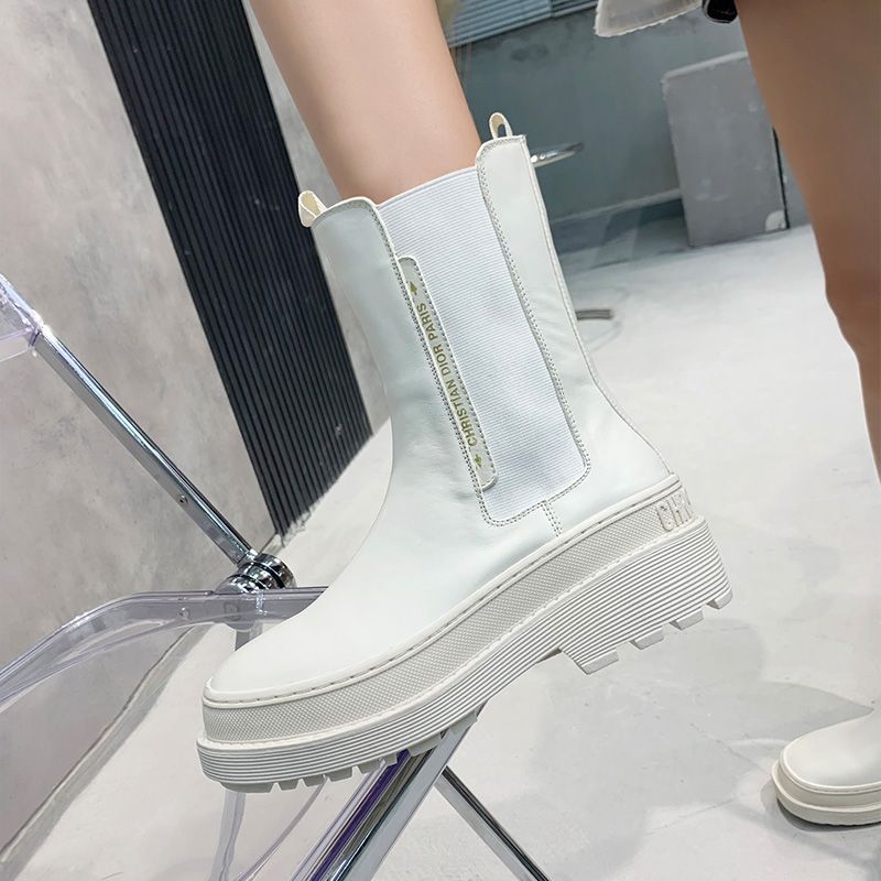 Hot Dior Trial Ankle Boots Women Calfskin White