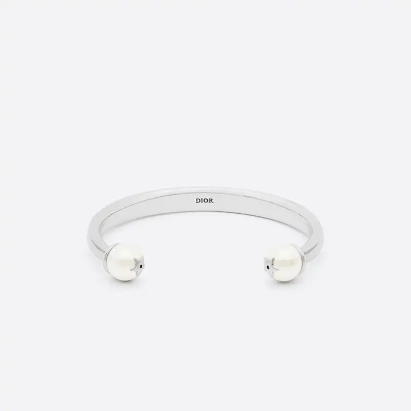 Cheap Hot Dior Tribales Bangle Metal and Pearls Silver