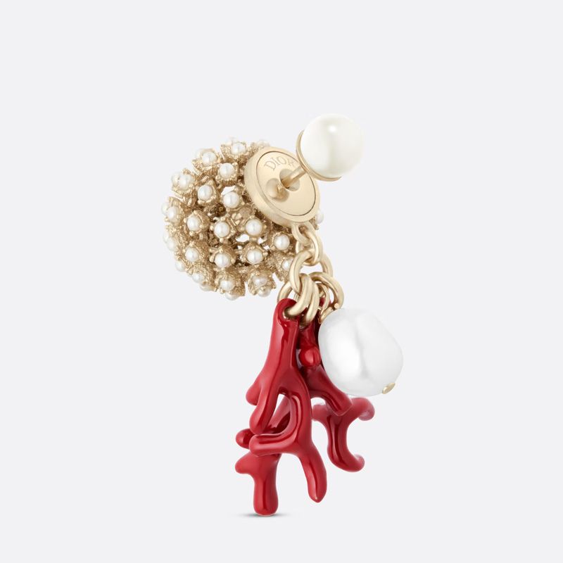 Dior Tribales Earrings Metal, Pearls, Freshwater Pearl and Lacquer Coral Gold Red Hot Sale