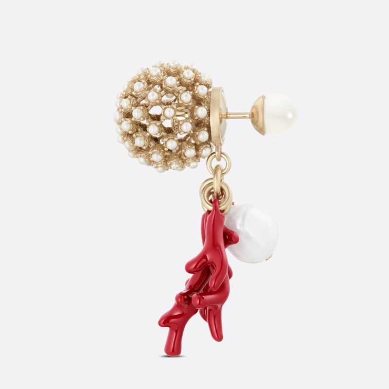 Dior Tribales Earrings Metal, Pearls, Freshwater Pearl and Lacquer Coral Gold Red Hot Sale