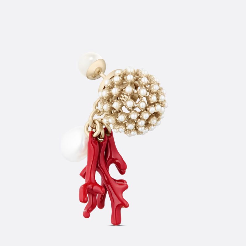 Dior Tribales Earrings Metal, Pearls, Freshwater Pearl and Lacquer Coral Gold Red Hot Sale