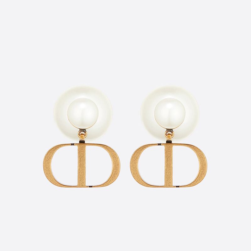 Dior Tribales Earrings Antique CD and White Resin Pearls Gold Hot Sale