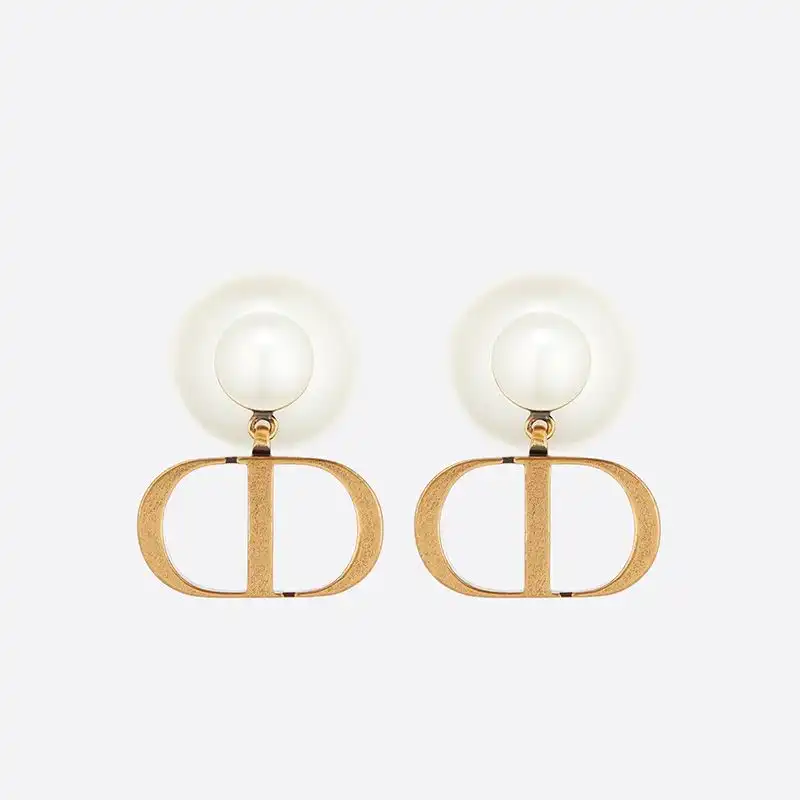 Cheap Dior Tribales Earrings Antique CD and White Resin Pearls Gold