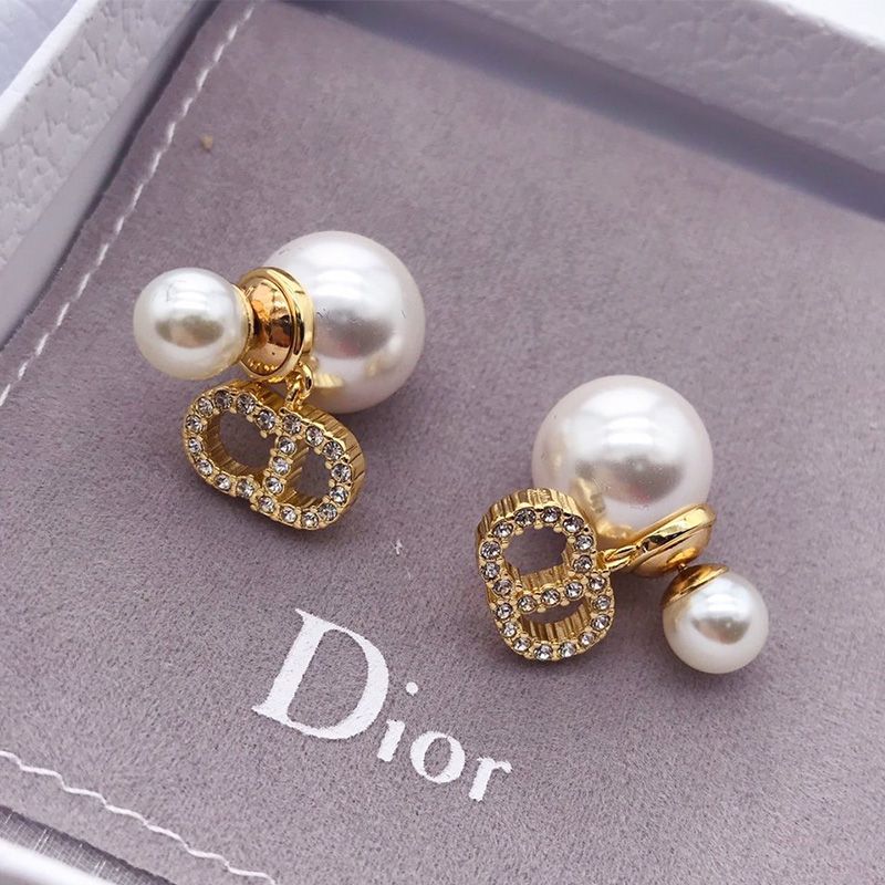 Dior Tribales Earrings Antique CD, White Resin Pearls and White Crystals Gold Hot Sale