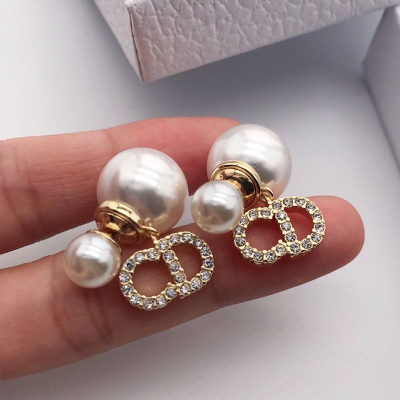 Dior Tribales Earrings Antique CD, White Resin Pearls and White Crystals Gold Hot Sale