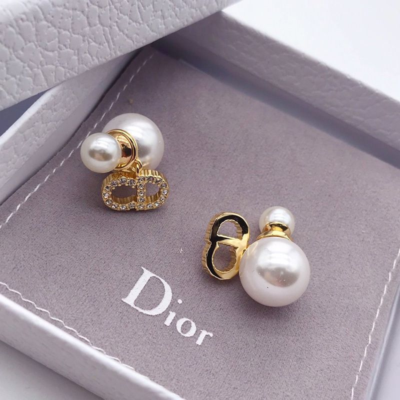 Dior Tribales Earrings Antique CD, White Resin Pearls and White Crystals Gold Hot Sale