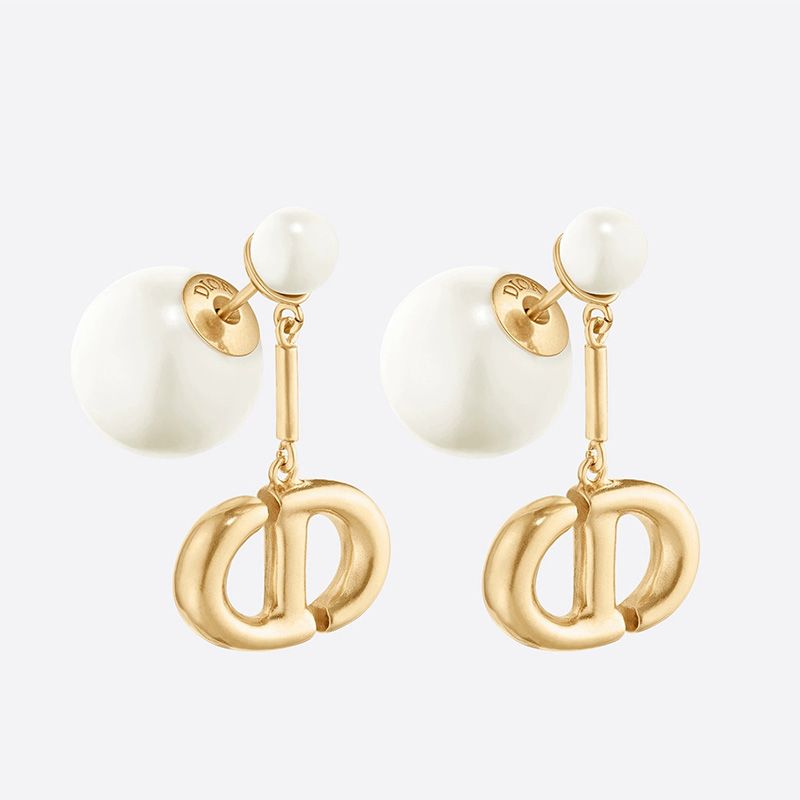 Dior Tribales Earrings CD Drop and White Resin Pearls Gold Hot Sale