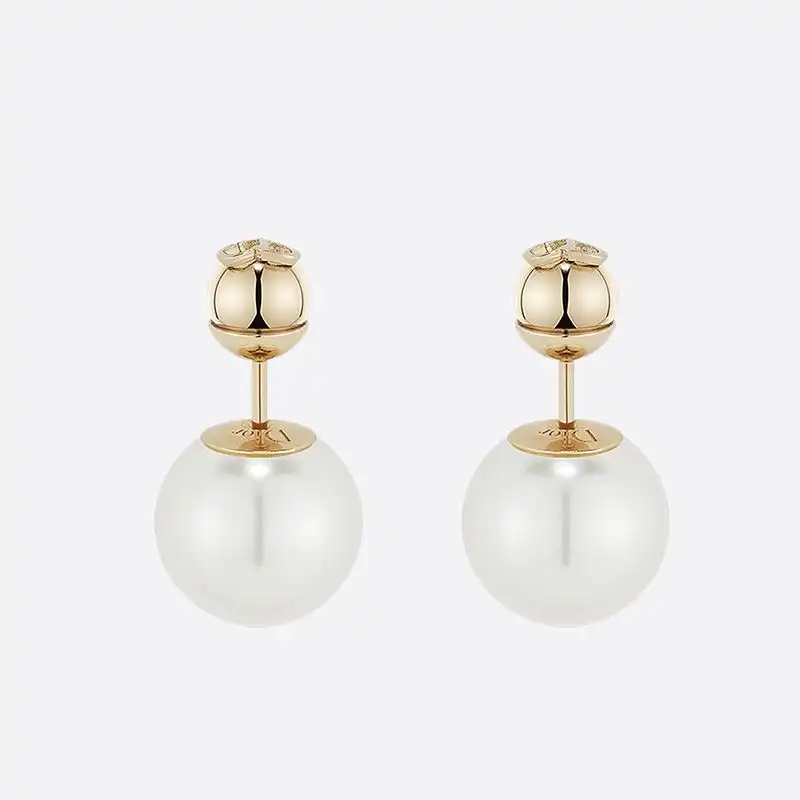 Affordable Hot Dior Tribales Earrings CD Metal and White Resin Pearls Gold