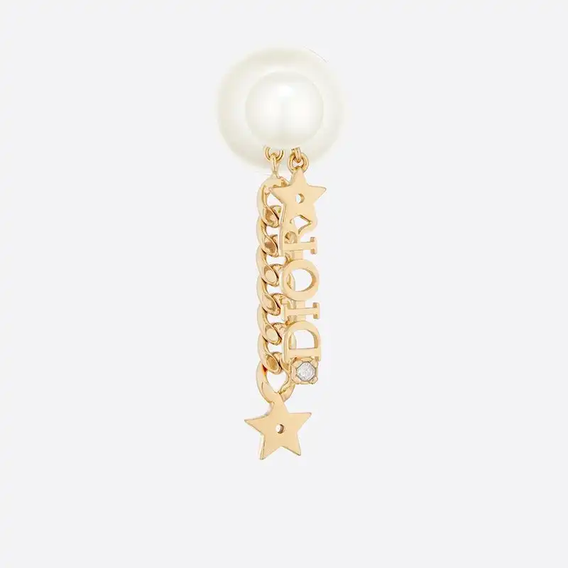 Cheap Hot Dior Tribales Earrings Chain and White Resin Pearls Gold