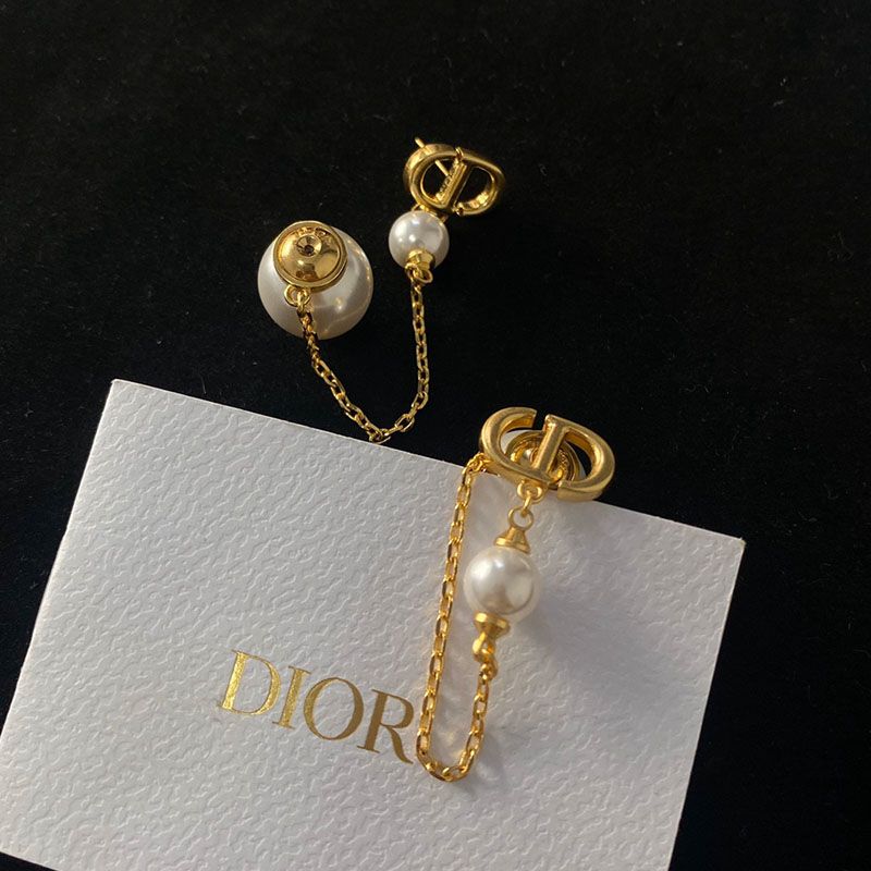 Dior Tribales Earrings Chain Metal And White Resin Pearls Gold Hot Sale