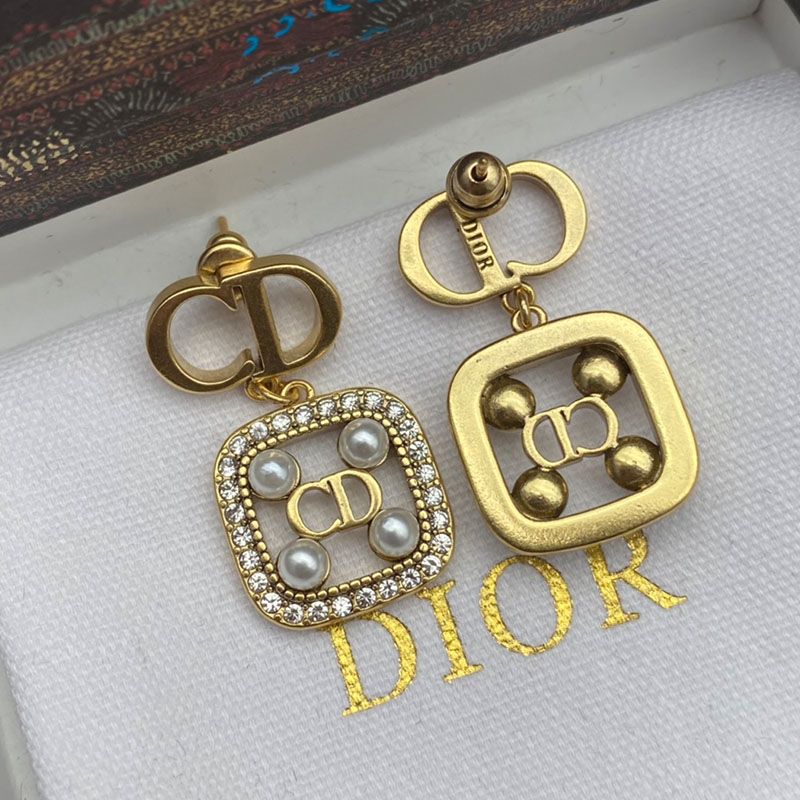 Hot Dior Tribales Earrings Gold-finish Metal, White Resin Pearls And White Crystals Gold