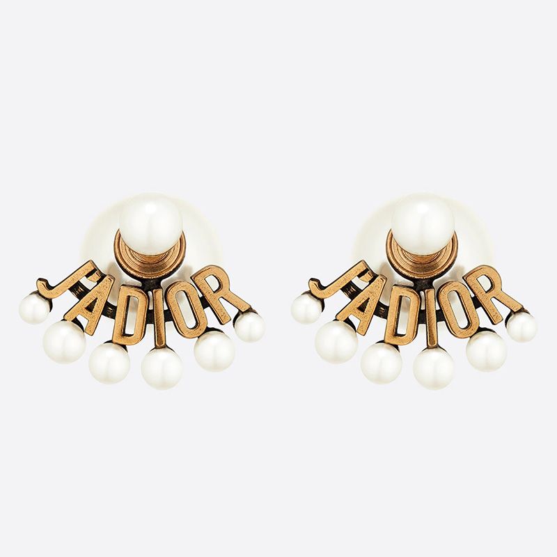 Hot Dior Tribales Earrings J'ADIOR and White Resin Pearls Gold