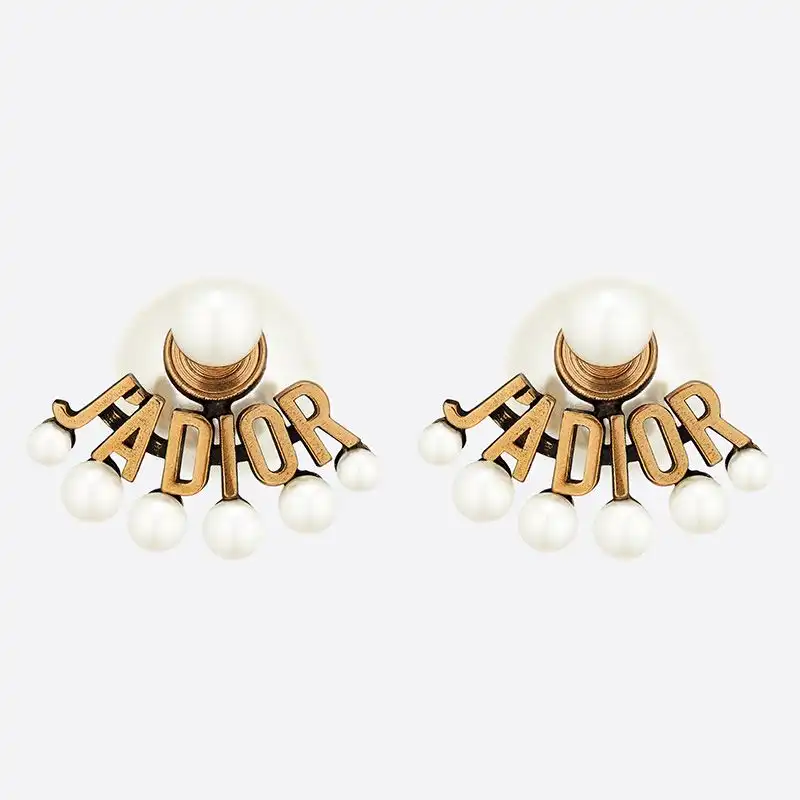 Cheap Hot Dior Tribales Earrings J'ADIOR and White Resin Pearls Gold