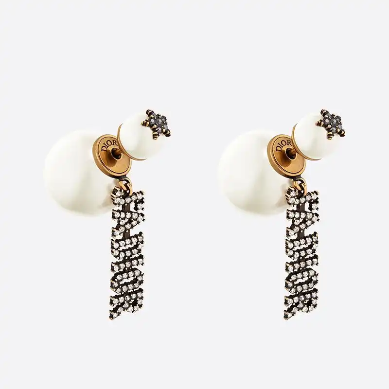 Hot Dior Tribales Earrings J'ADIOR, White Resin Pearls and White Crystals Gold