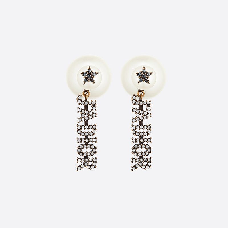 Hot Dior Tribales Earrings J'ADIOR, White Resin Pearls and White Crystals Gold