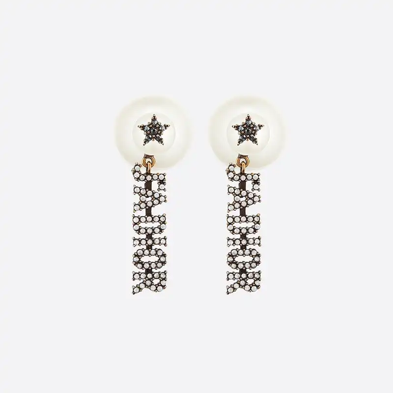 Cheap Hot Dior Tribales Earrings J'ADIOR, White Resin Pearls and White Crystals Gold