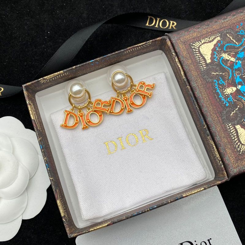 Dior Tribales Earrings Metal, Orange Transparent Resin And White Resin Pearl Gold Hot Sale