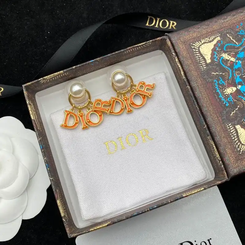 Hot Dior Tribales Earrings Metal, Orange Transparent Resin And White Resin Pearl Gold