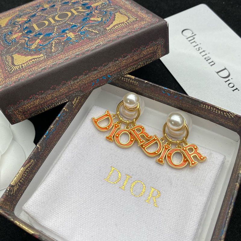 Dior Tribales Earrings Metal, Orange Transparent Resin And White Resin Pearl Gold Hot Sale