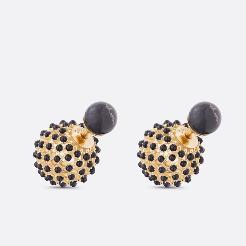 Dior Tribales Earrings Metal and Stone-Effect Pearls Gold Black Hot Sale