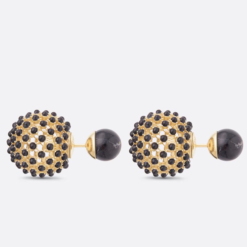 Hot Dior Tribales Earrings Metal and Stone-Effect Pearls Gold Black