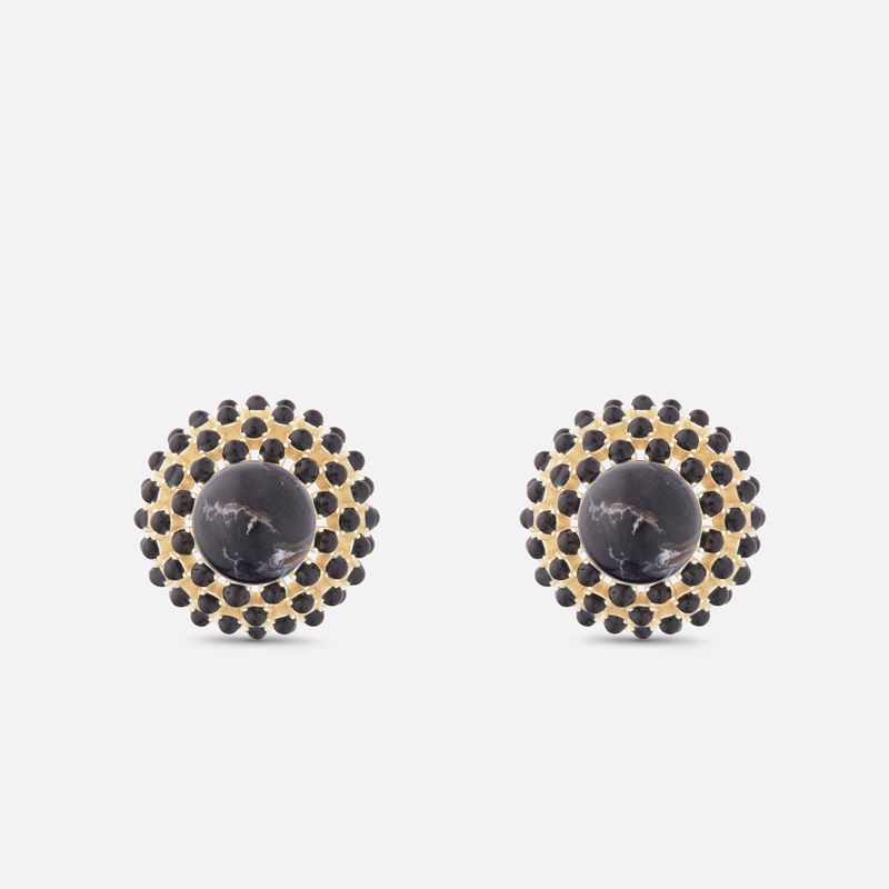 Hot Dior Tribales Earrings Metal and Stone-Effect Pearls Gold Black