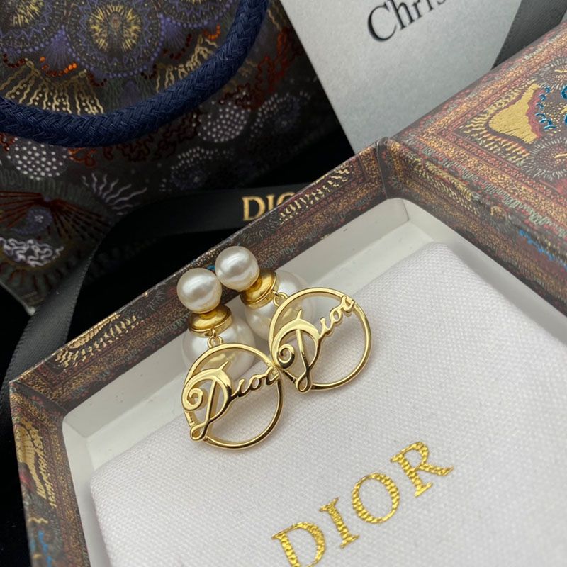 Dior Tribales Earrings Gold-Finish Metal And White Resin Pearls Gold Hot Sale