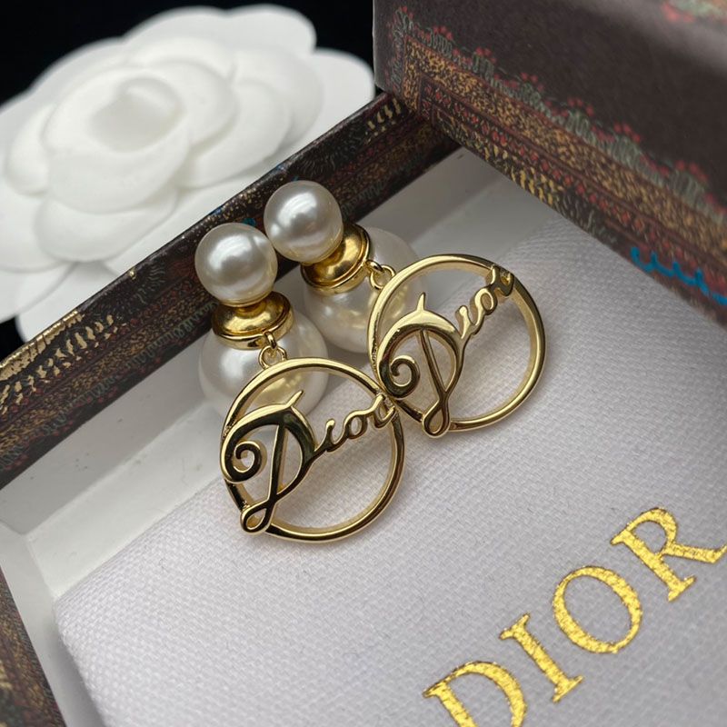 Dior Tribales Earrings Gold-Finish Metal And White Resin Pearls Gold Hot Sale