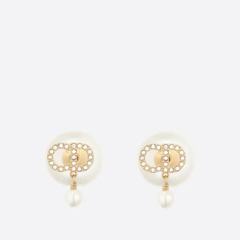 Affordable Hot Dior Tribales Earrings Metal With White Resin Pearls And White Crystals Gold