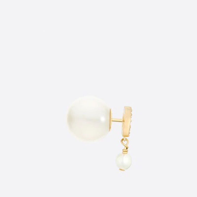 Hot Dior Tribales Earrings Metal With White Resin Pearls And White Crystals Gold