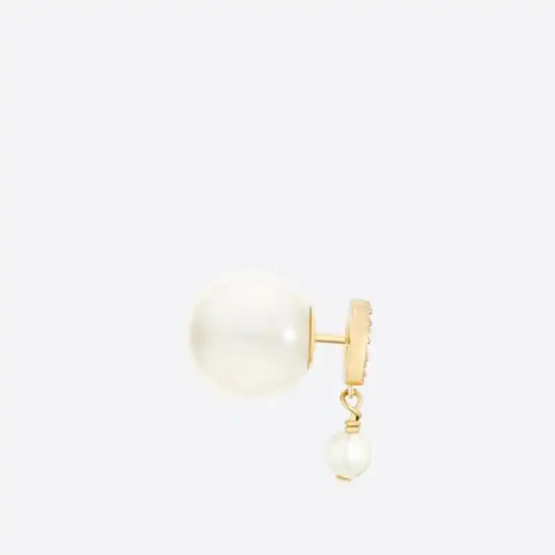 Affordable Hot Dior Tribales Earrings Metal With White Resin Pearls And White Crystals Gold