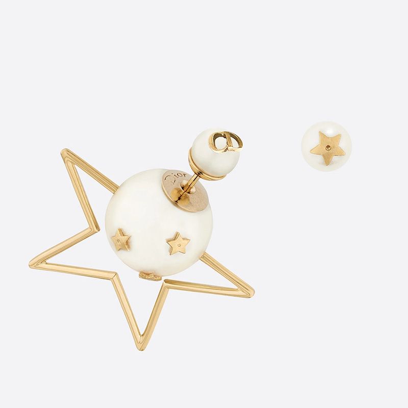 Dior Tribales Earrings Metal and White Resin Pearls with a Star Gold Hot Sale