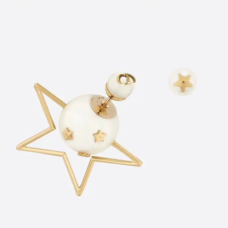 Cheap Hot Dior Tribales Earrings Metal and White Resin Pearls with a Star Gold