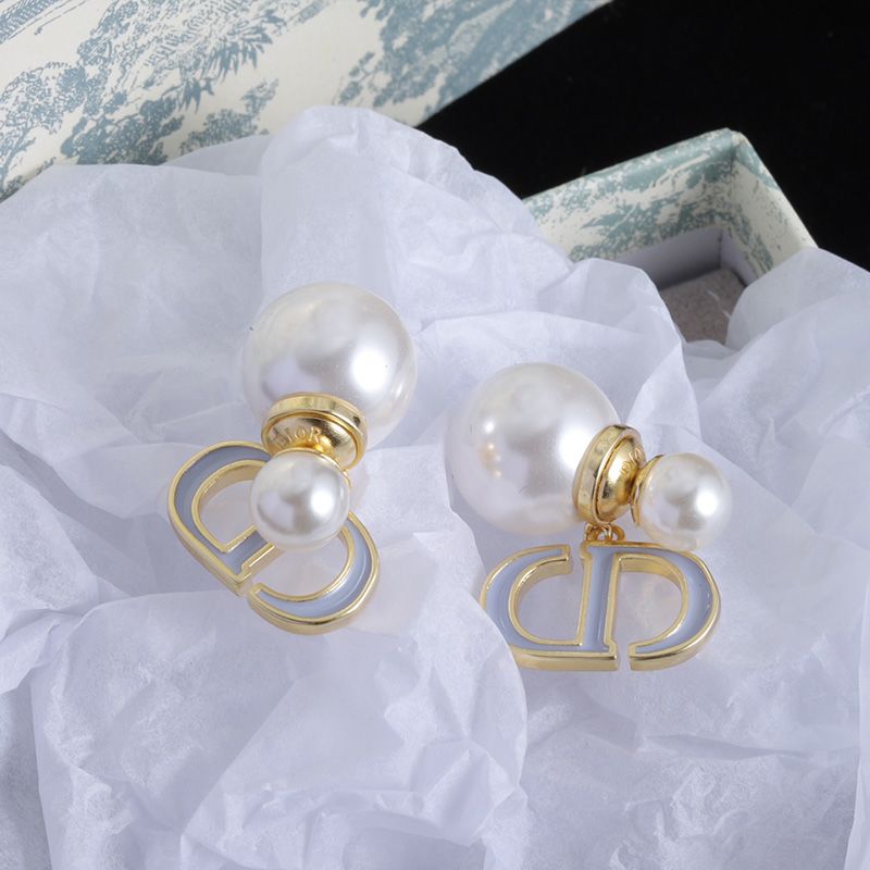 Hot Dior Tribales Earrings Metal, Pearls and Lacquer Gold White