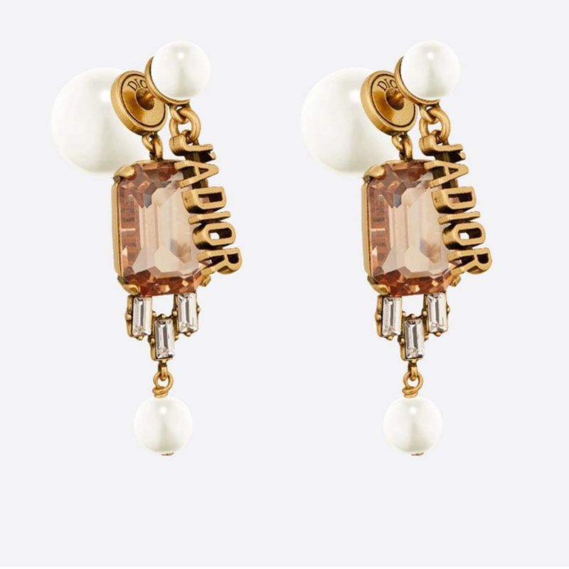 Dior Tribales Earrings Metal, White Resin Pearls And Crystals Brown Hot Sale