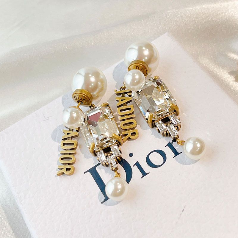 Dior Tribales Earrings Metal, White Resin Pearls And Crystals Silver Hot Sale