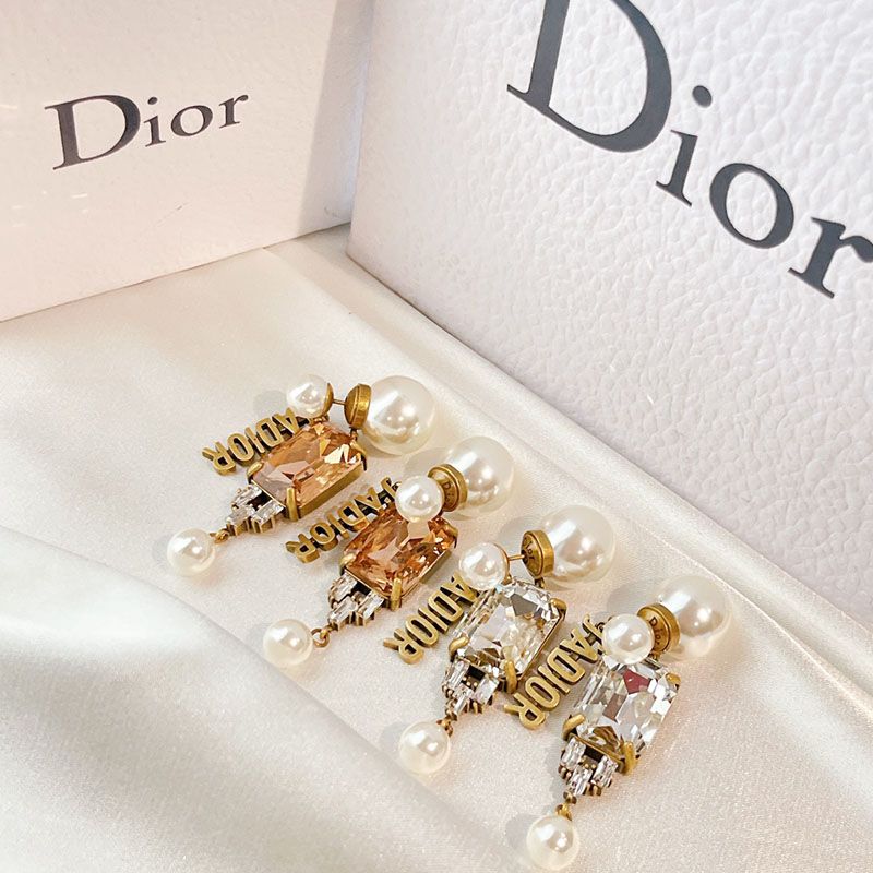 Dior Tribales Earrings Metal, White Resin Pearls And Crystals Silver Hot Sale