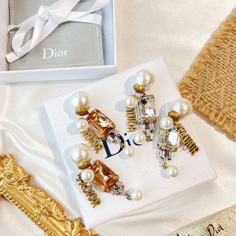 Dior Tribales Earrings Metal, White Resin Pearls And Crystals Silver Hot Sale