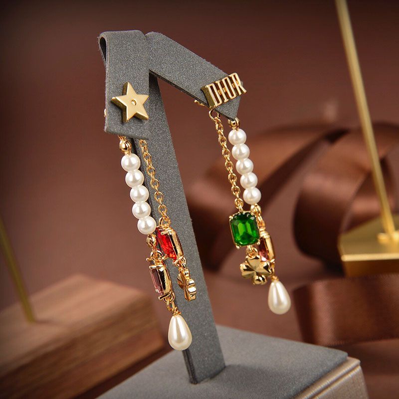 Dior Tribales Earrings Metal, White Resin Pearls And Glass Crystals Gold Hot Sale