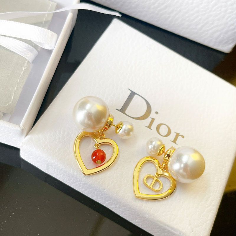 Dior Tribales Earrings Metal, White Resin Pearls And A Red Glass Pearl Gold Hot Sale