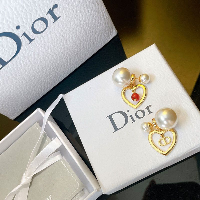 Dior Tribales Earrings Metal, White Resin Pearls And A Red Glass Pearl Gold Hot Sale