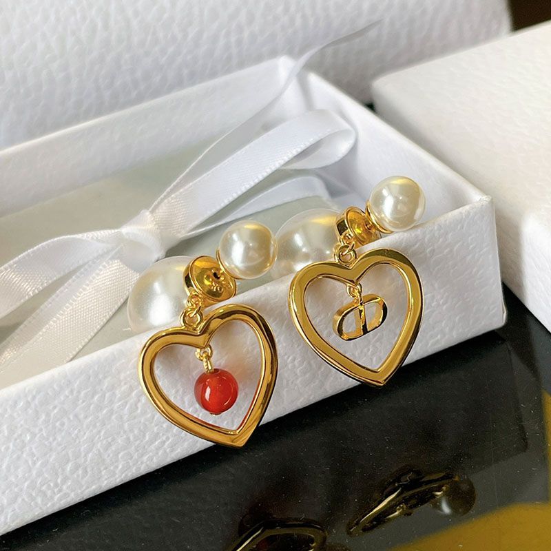 Dior Tribales Earrings Metal, White Resin Pearls And A Red Glass Pearl Gold Hot Sale