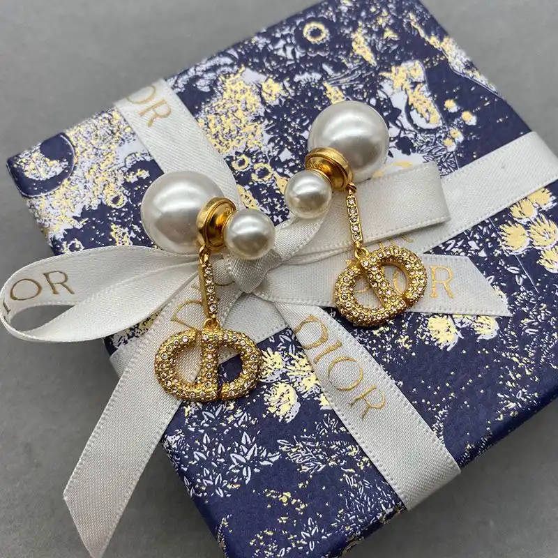 Hot Dior Tribales Earrings, White Resin Pearls and Silver Crystals Gold