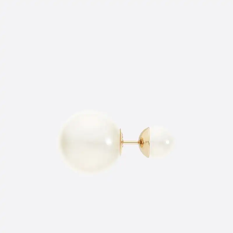 Cheap Hot Dior Tribales Earrings Metal and White Resin Pearls Gold