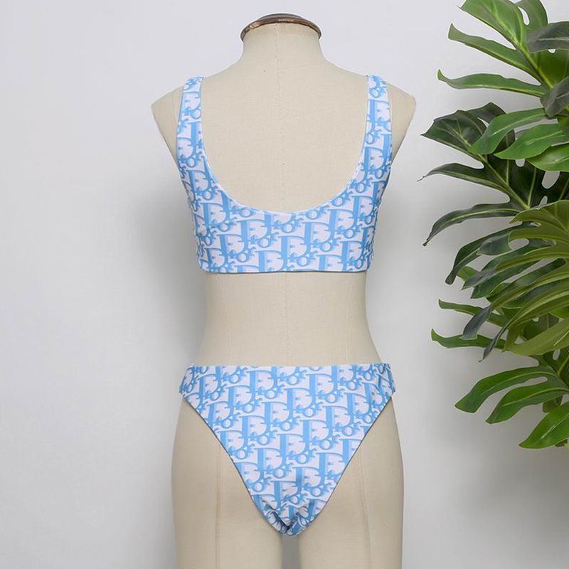 Dior Bandeau Bikini Women Oblique Motif Lycra Sky Blue Hot Sale